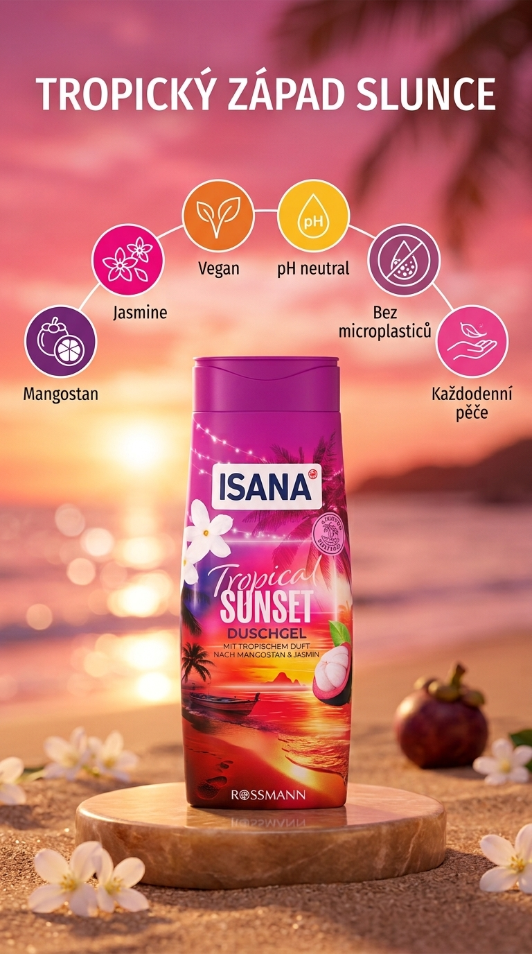 Isana Tropical Sunset sprchový gel - mobilní infografika