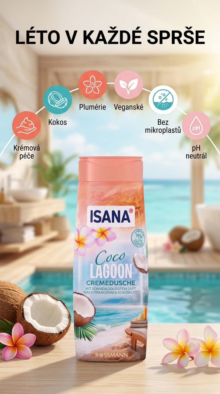 Isana Coco Lagoon krémový sprchový gel - mobilní infografika