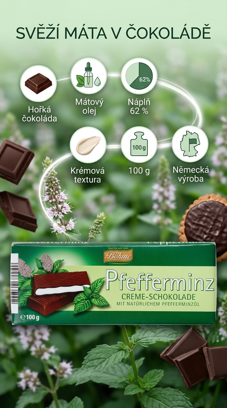Böhme hořká čokoláda s mátovou náplní – mobilní infografika