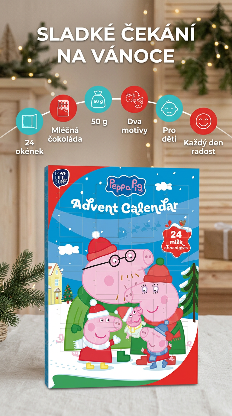 Hasbro Peppa Pig čokoládový adventní kalendář 50 g - mobilní infografika
