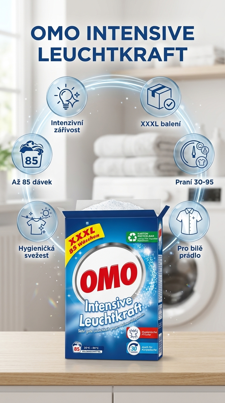 OMO Intensive Leuchtkraft prací prášek - mobilní infografika