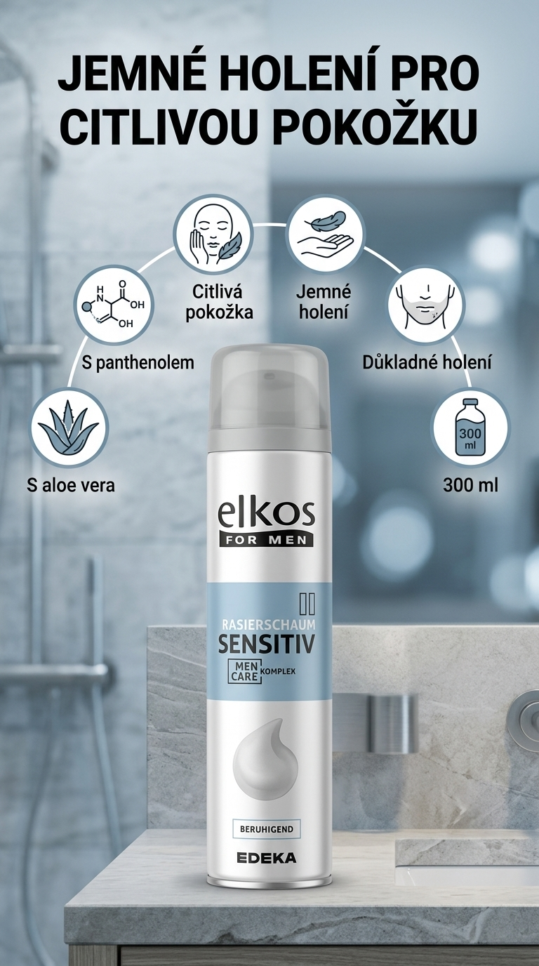 Elkos pánská pěna na holení pro citlivou pokožku 300 ml - mobilní infografika