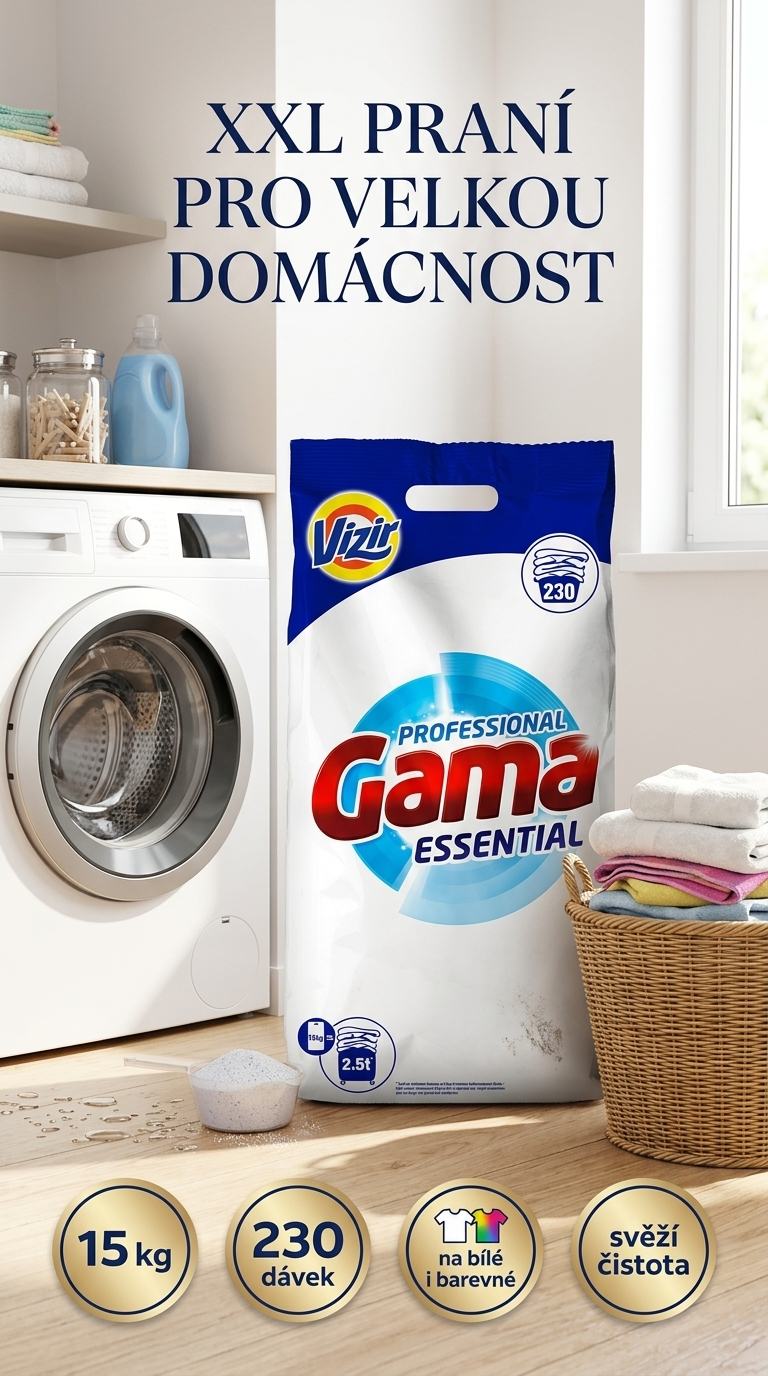Vizir Gama Professional Essential prací prášek 15 kg - lifestyle poster