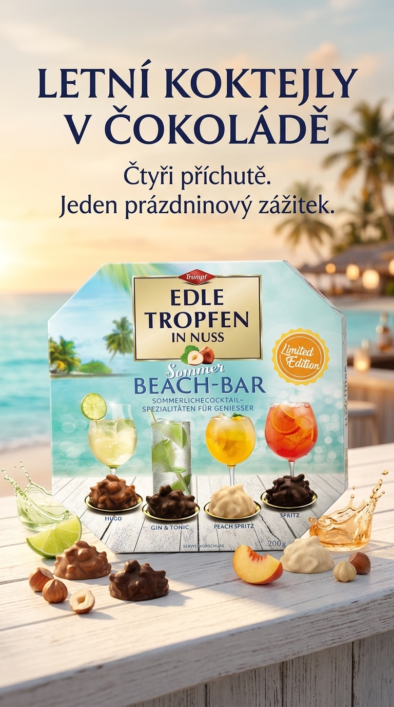 Trumpf Edle pralinky s oříšky Letní koktejlový bar 200 g – letní lifestyle poster