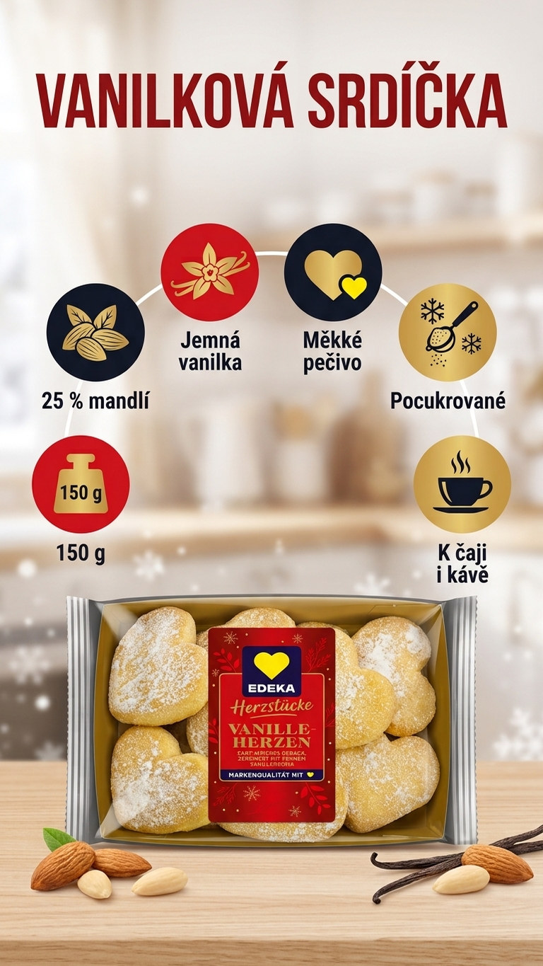 Edeka jemné vanilkové pečivo s mandlemi - mobilní infografika