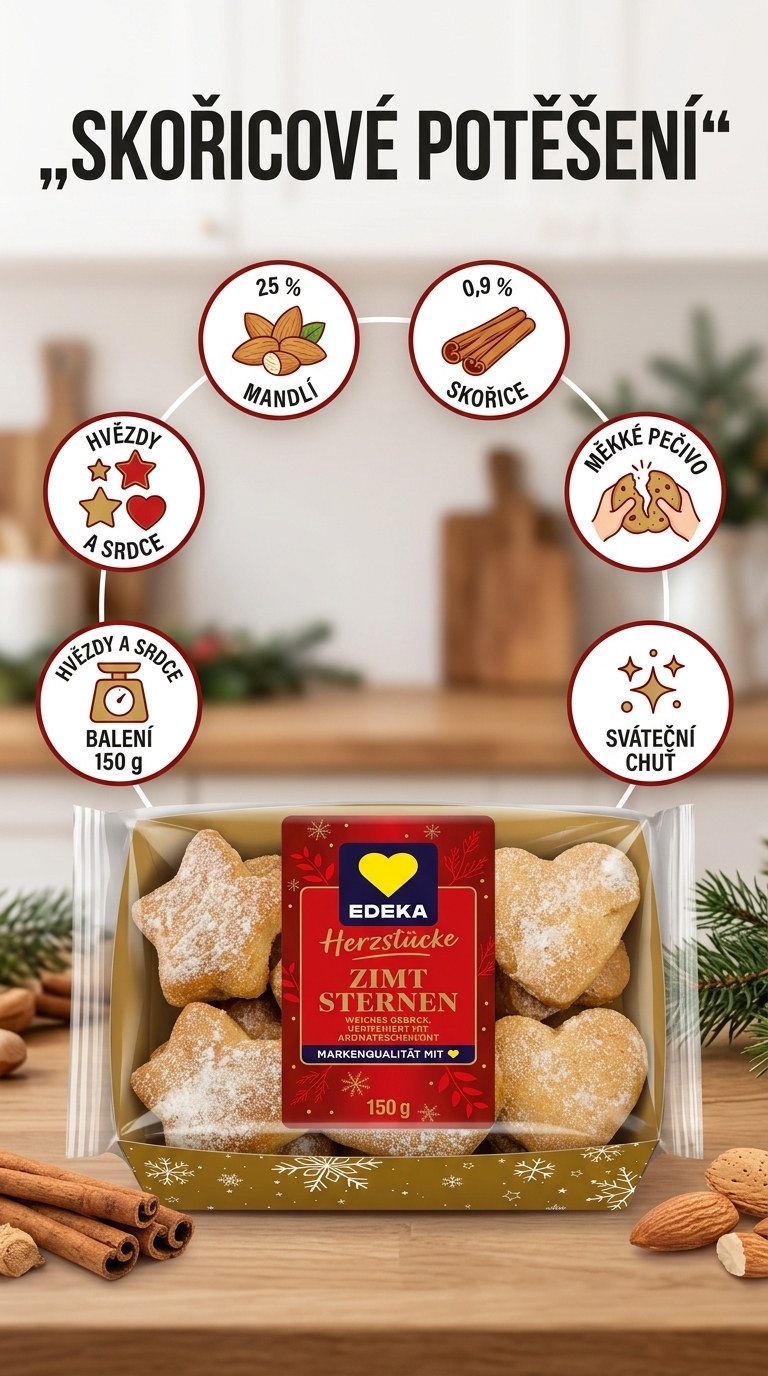 Edeka Herzstücke skořicové pečivo - mobilní infografika