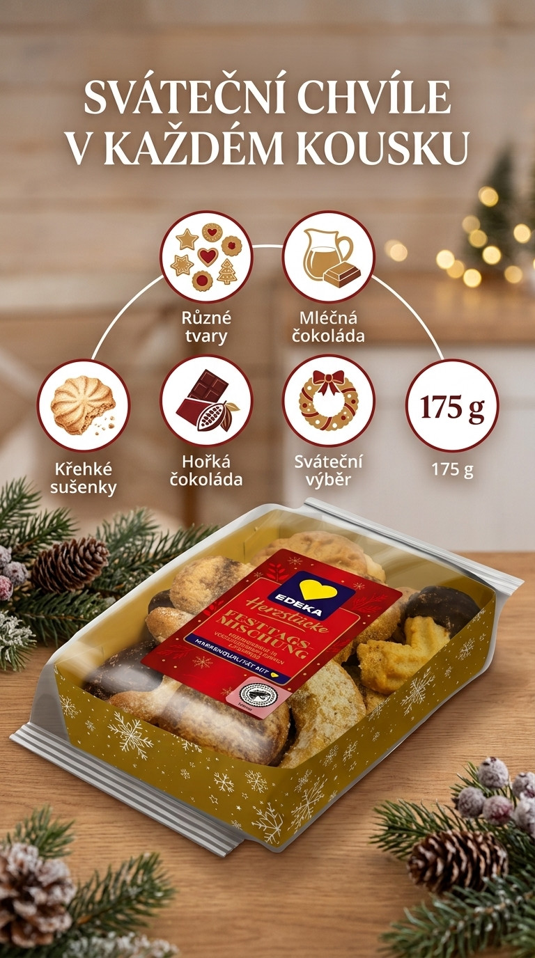 Edeka Herzstücke sváteční směs sušenek - mobilní infografika