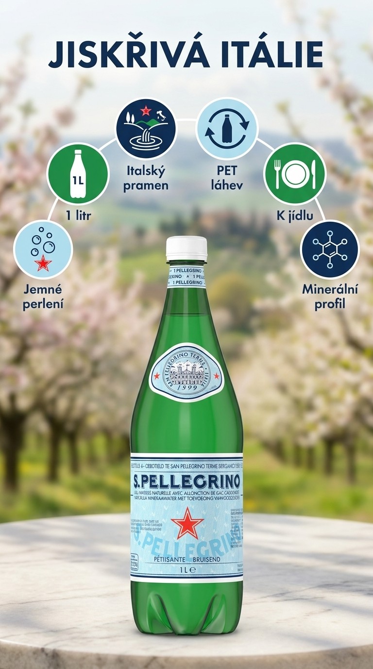 S.Pellegrino perlivá přírodní minerální voda PET 1 l – mobilní infografika