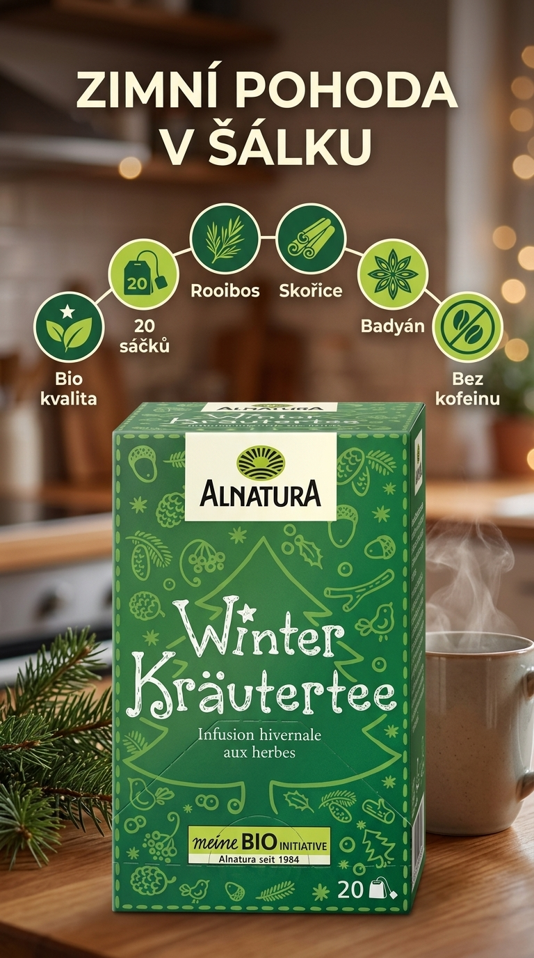 Alnatura Bio zimní bylinný čaj – mobilní infografika