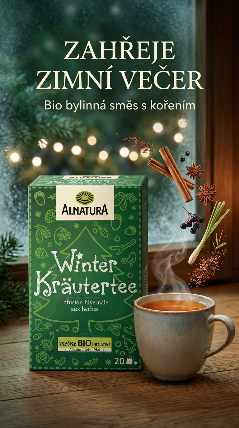Alnatura Bio zimní bylinný čaj – zimní lifestyle poster