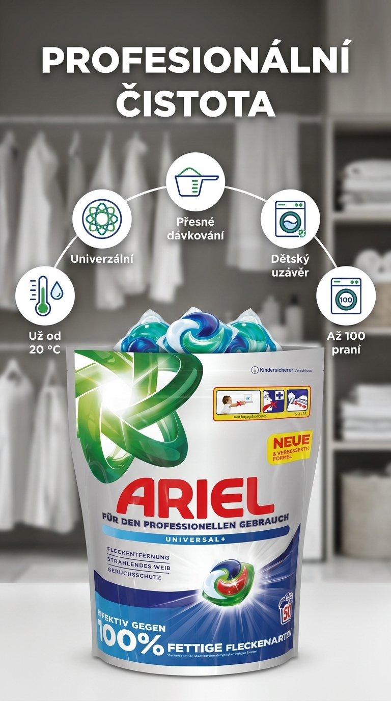 Ariel Professional kapsle – mobilní infografika