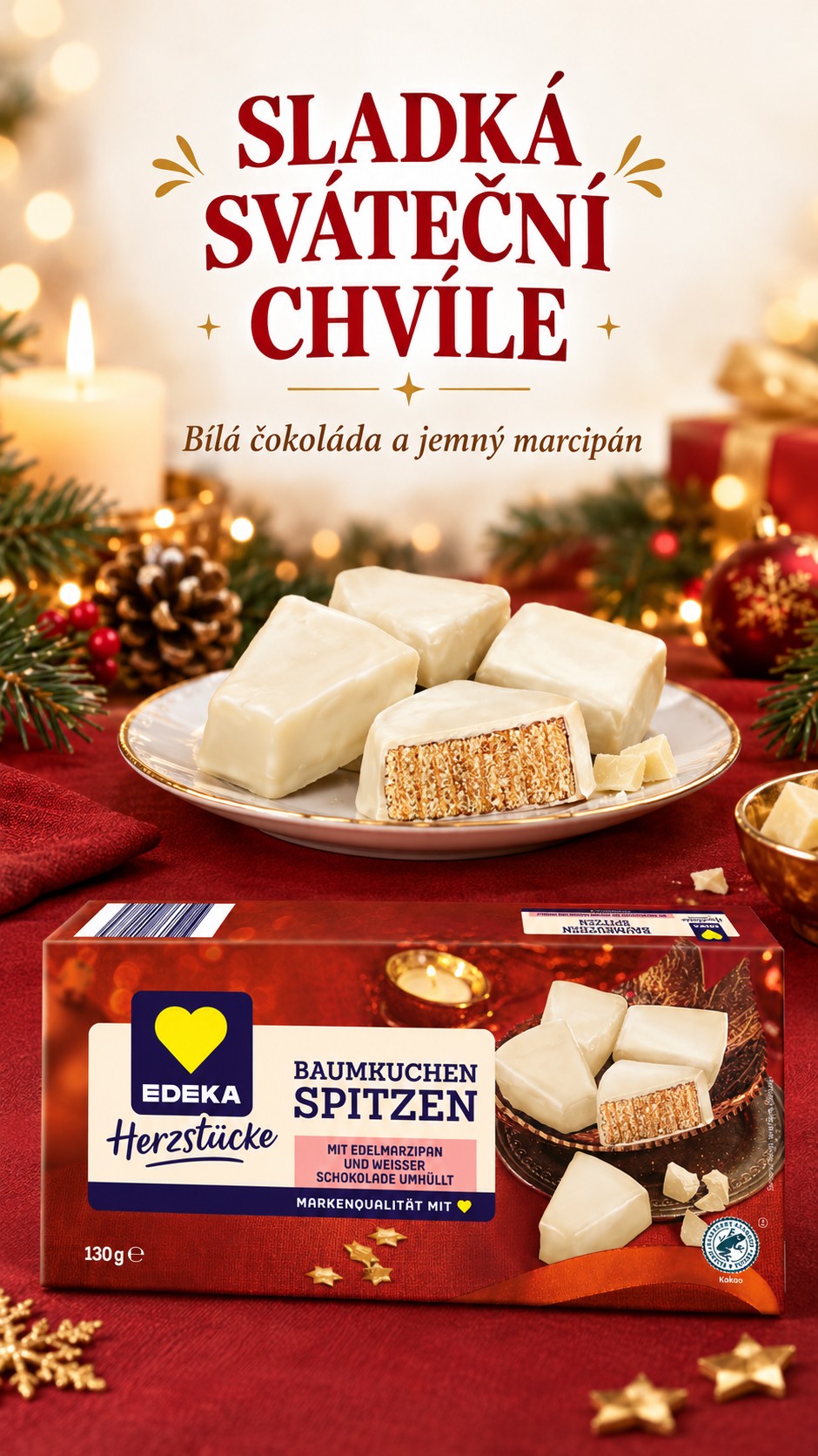 Sváteční servírování špiček v bílé čokoládě