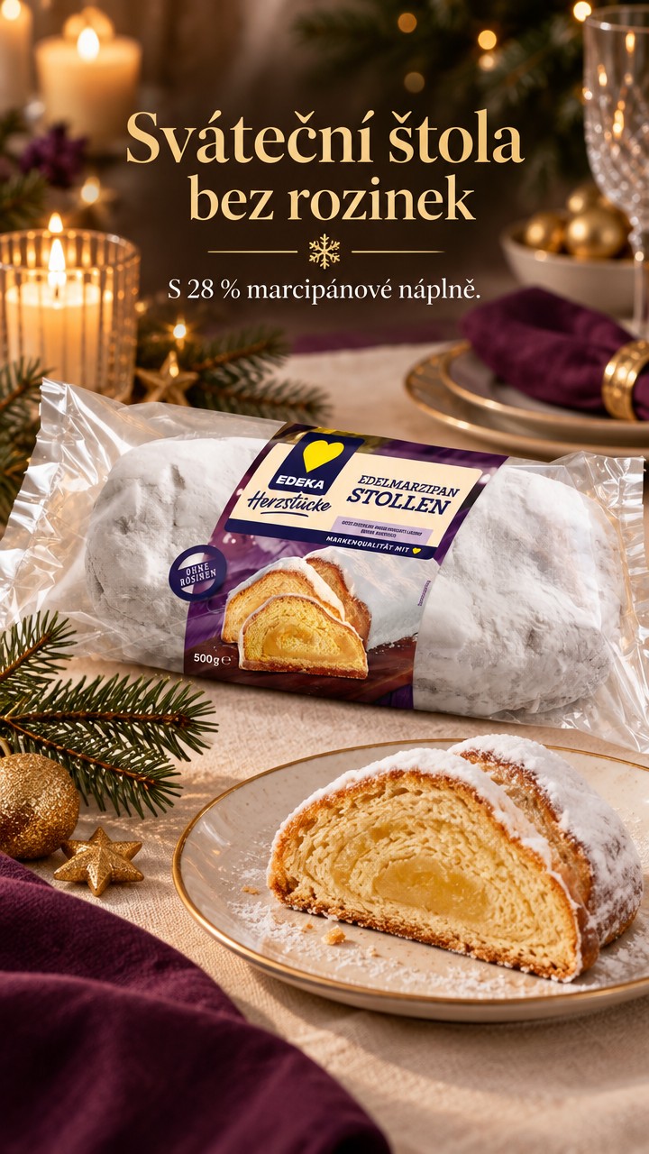 Svátečně podávaná marcipánová štola Edeka