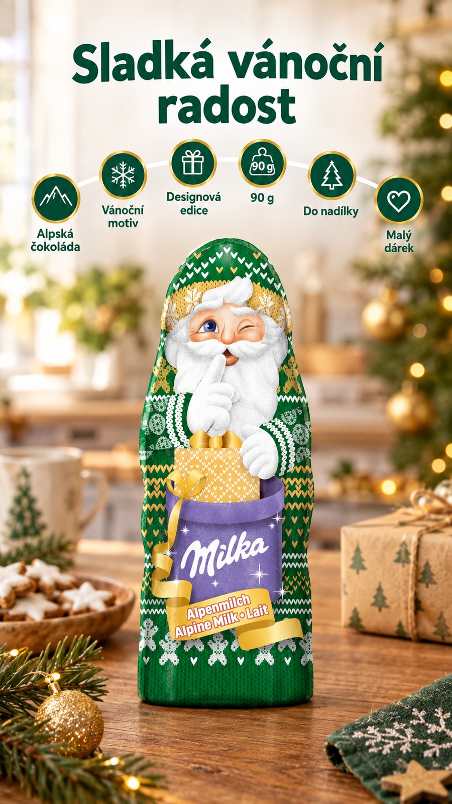 Milka vánoční Mikuláš 90 g – mobilní infografika