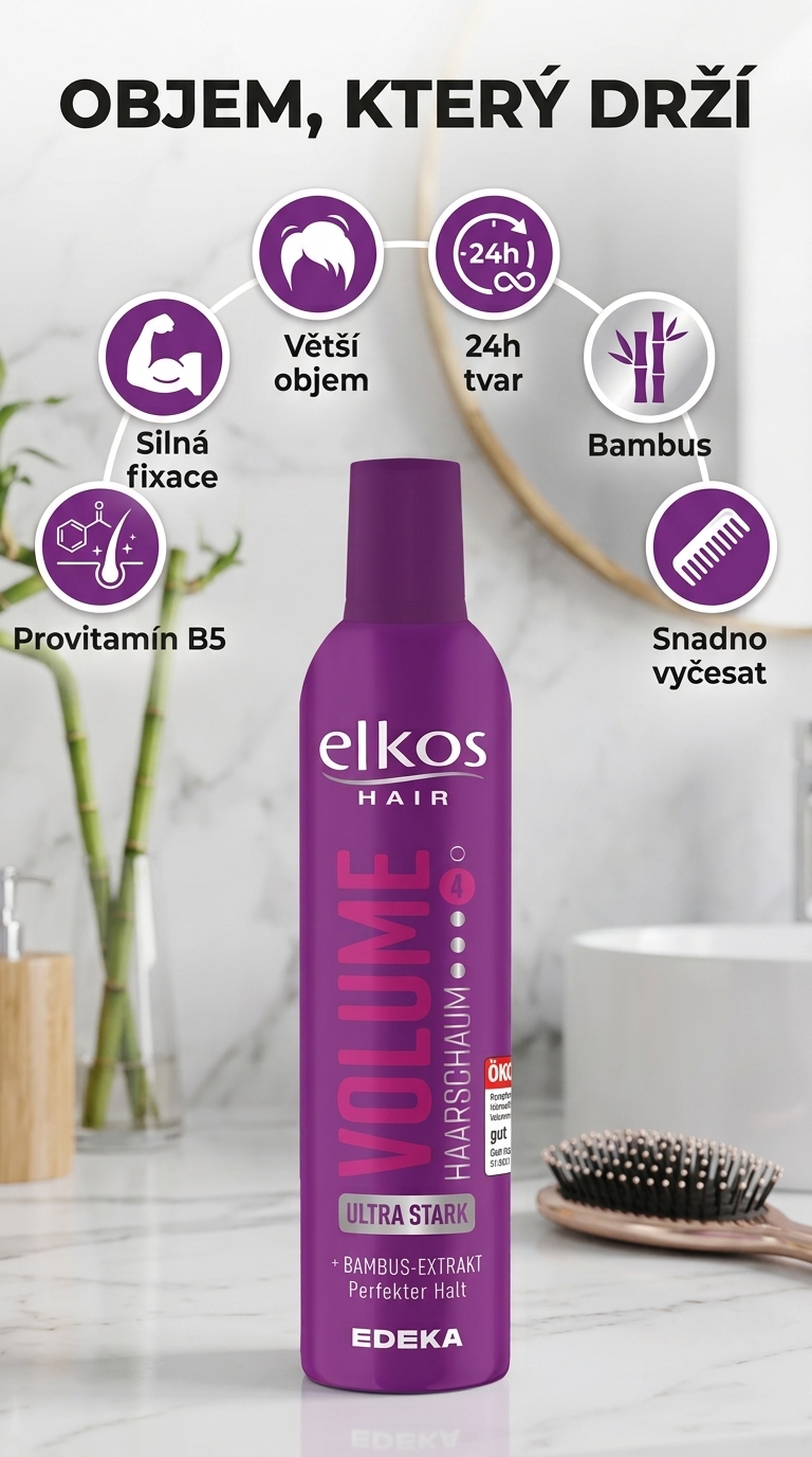 Elkos Volumen tužidlo na vlasy - mobilní infografika