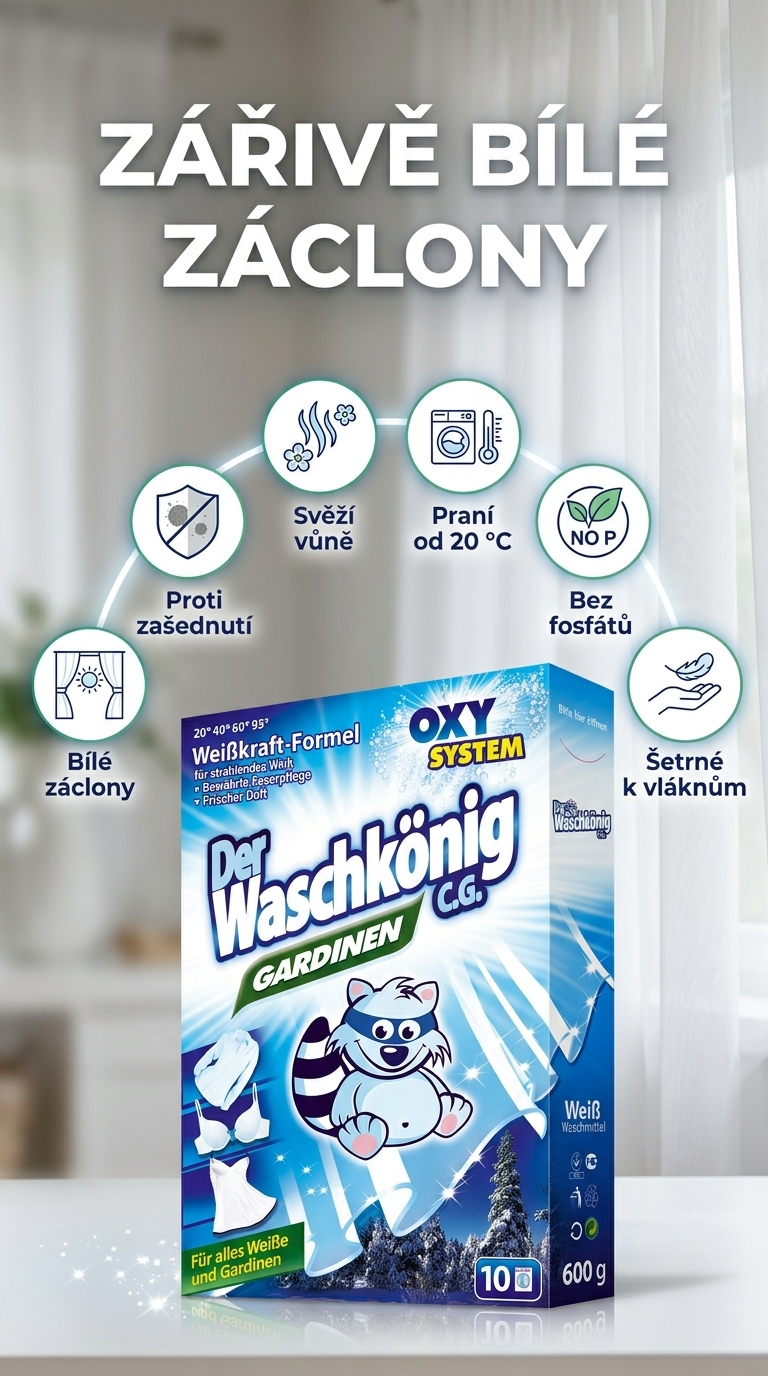 Waschkönig prací prášek na záclony 600 g - mobilní infografika