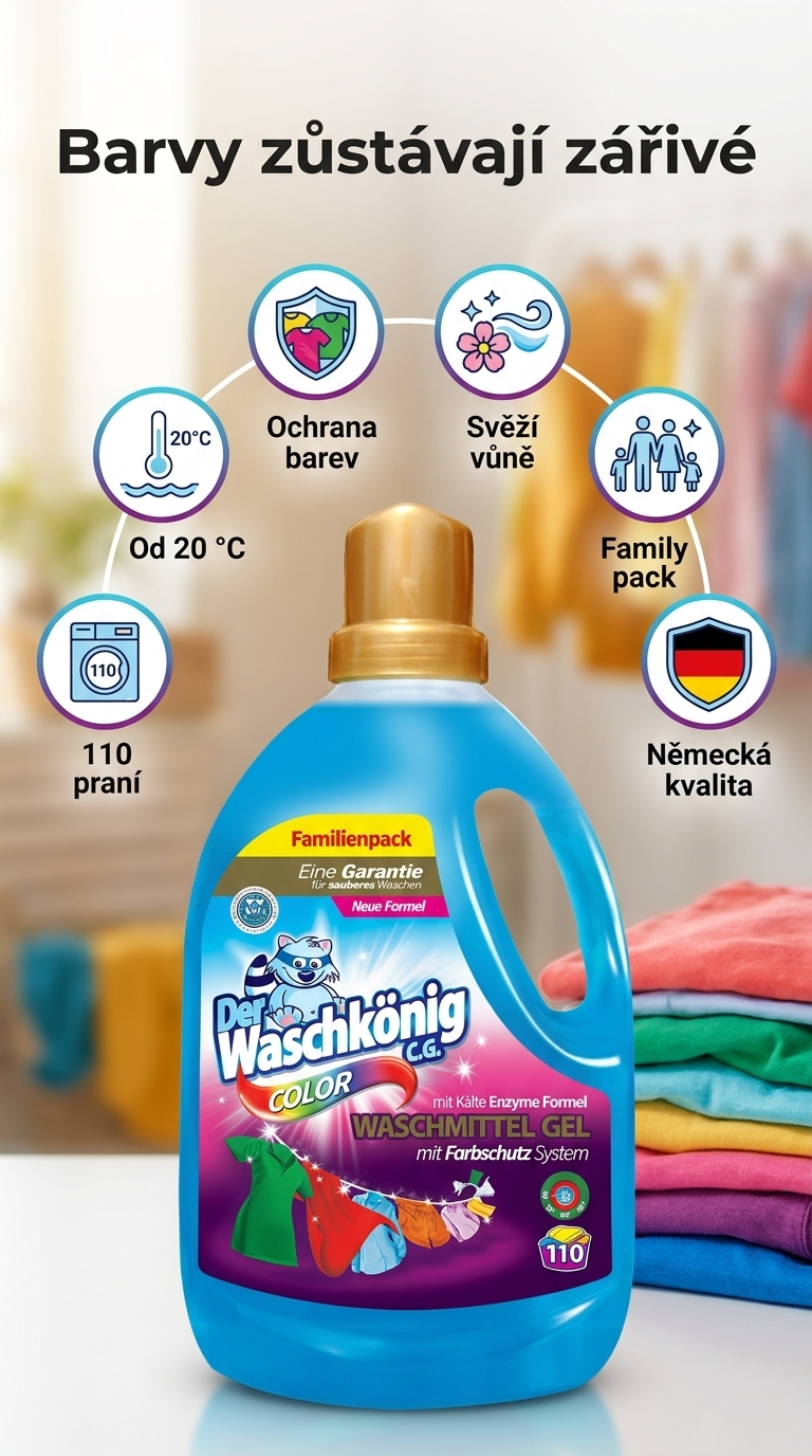 Waschkönig Color gel na praní barevného prádla 3,305 l (110 praní) - mobilní infografika