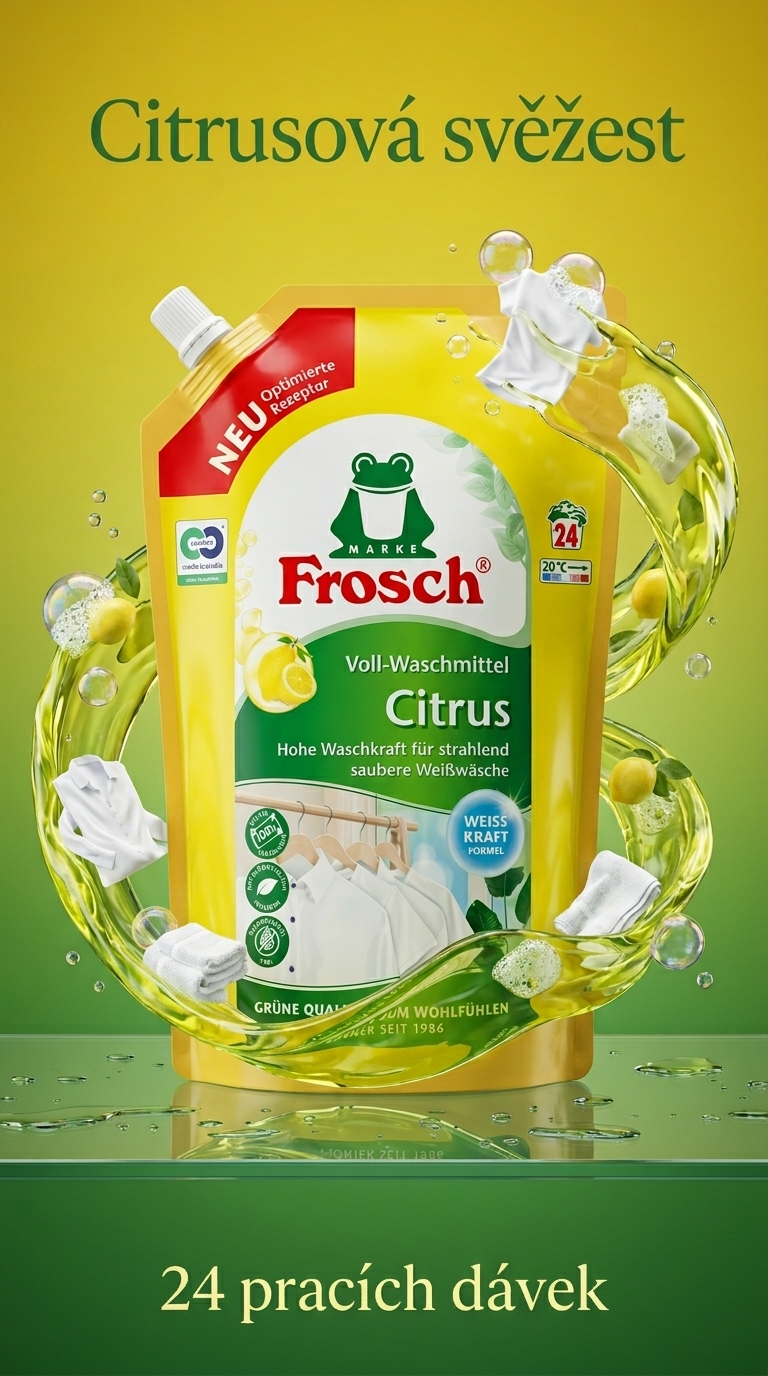 Frosch prací gel na bílé prádlo se silou citrusů 1,44 l, 24 dávek - lifestyle poster