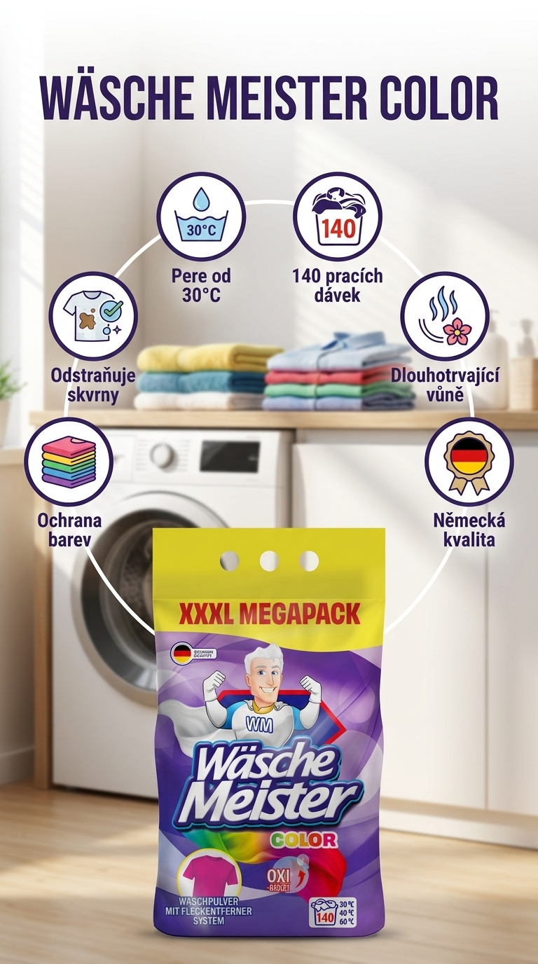 Wäsche Meister Color prací prášek - mobilní infografika
