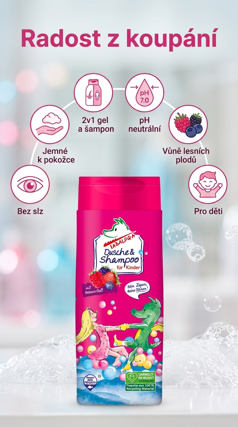 Tabaluga sprchový gel a šampon pro děti pro holky - mobilní infografika