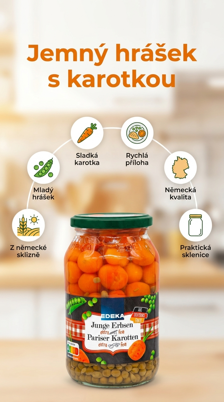 Edeka Jemný hrášek s pařížskou karotkou - mobilní infografika