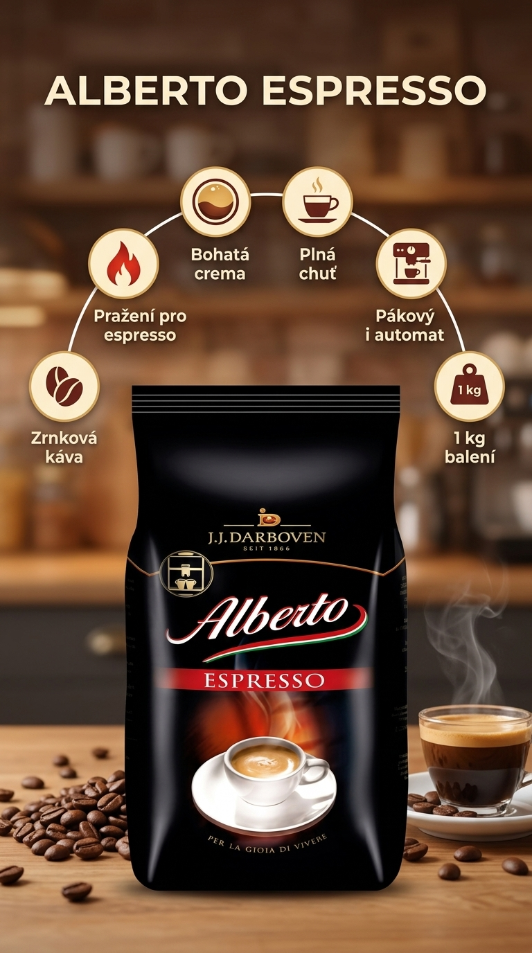 Alberto Espresso zrnková káva 1 kg - mobilní infografika
