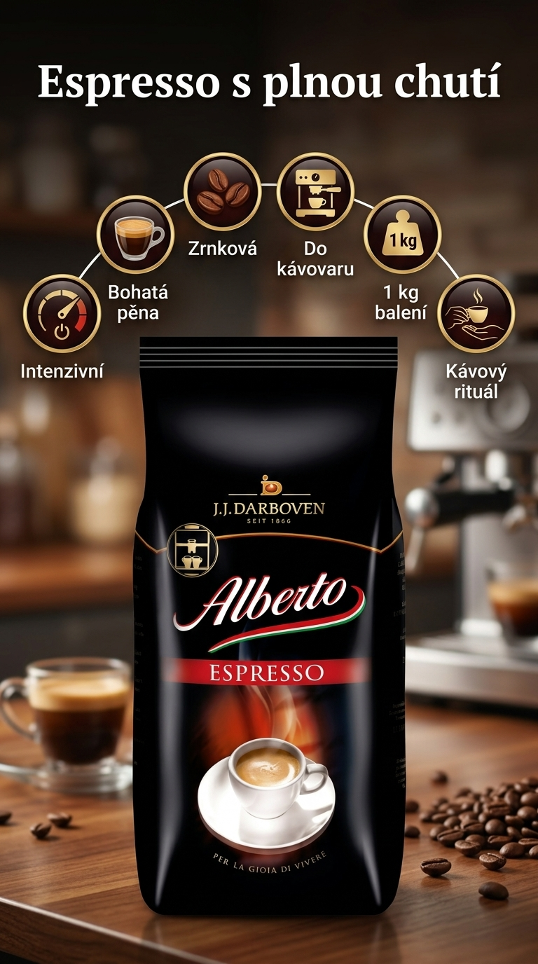Alberto Espresso zrnková káva 1 kg - mobilní infografika