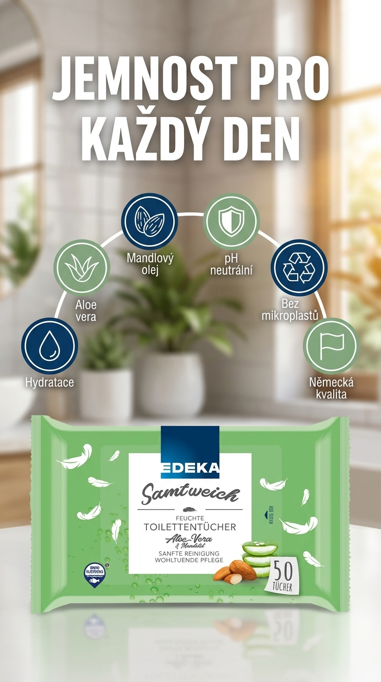 Edeka Premium vlhčený toaletní papír s aloe vera 50 ks - mobilní infografika