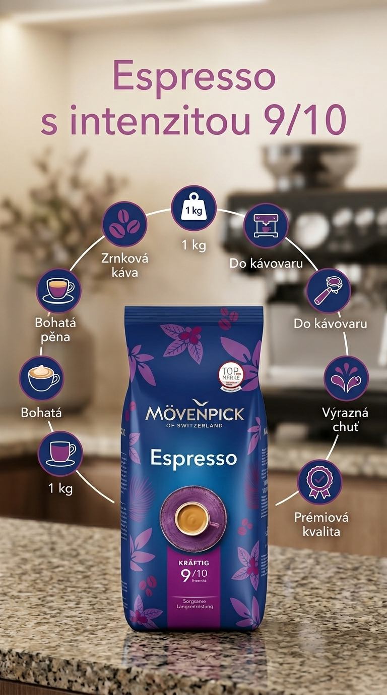 Mövenpick Espresso zrnková káva 1 kg - mobilní infografika