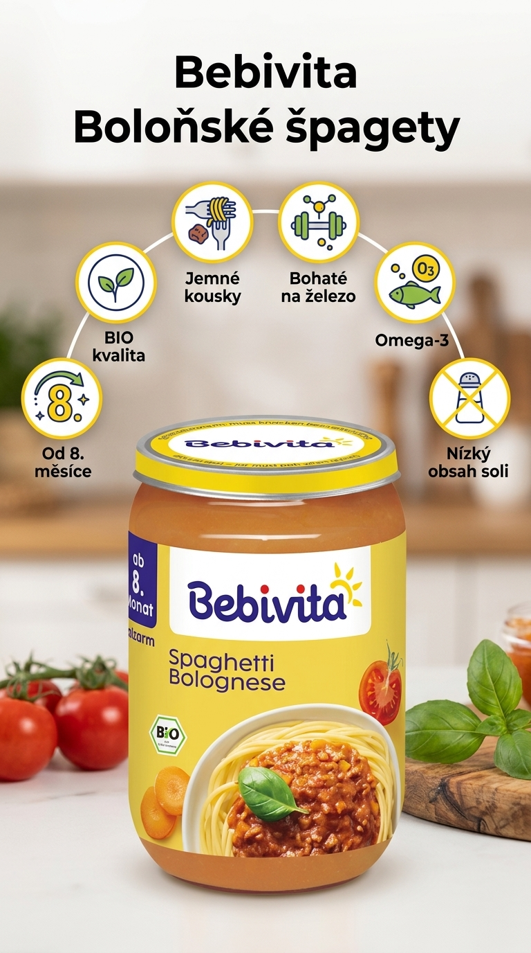 Bebivita 8+ Boloňské špagety 220g - mobilní infografika