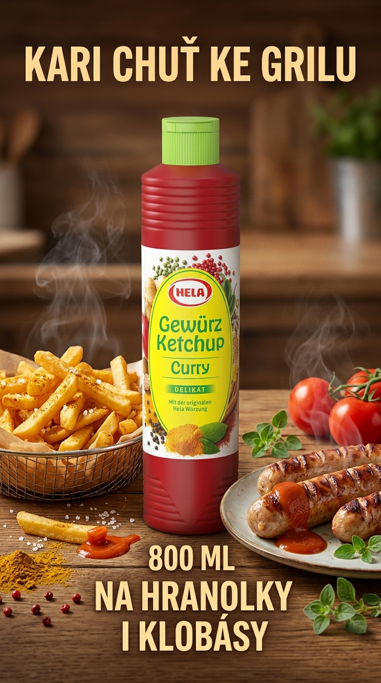 Hela kari kořeněný kečup Delikát 800 ml - grilovací inspirace